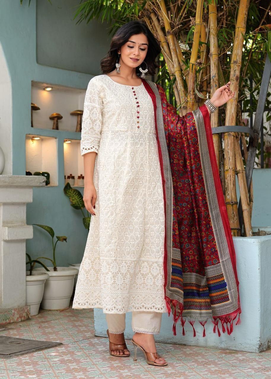 knee length dresses for ladies Peach Lucknowi Embroidered Floor Length Gown