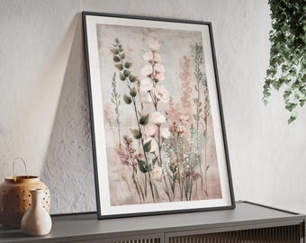 Blush Wildflower Bouquet Poster framed print | Botanical Wall Art | Watercolor Botanical Flower Wall Art, Colorful Flower