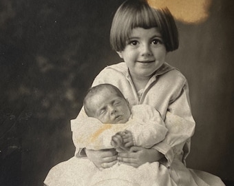 Original Antique Portrait Photograph | Anna & Newborn Brother