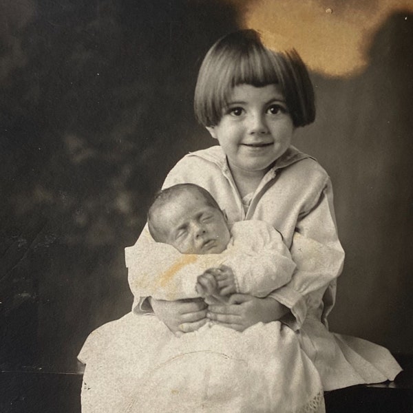 Original Antique Portrait Photograph | Anna & Newborn Brother