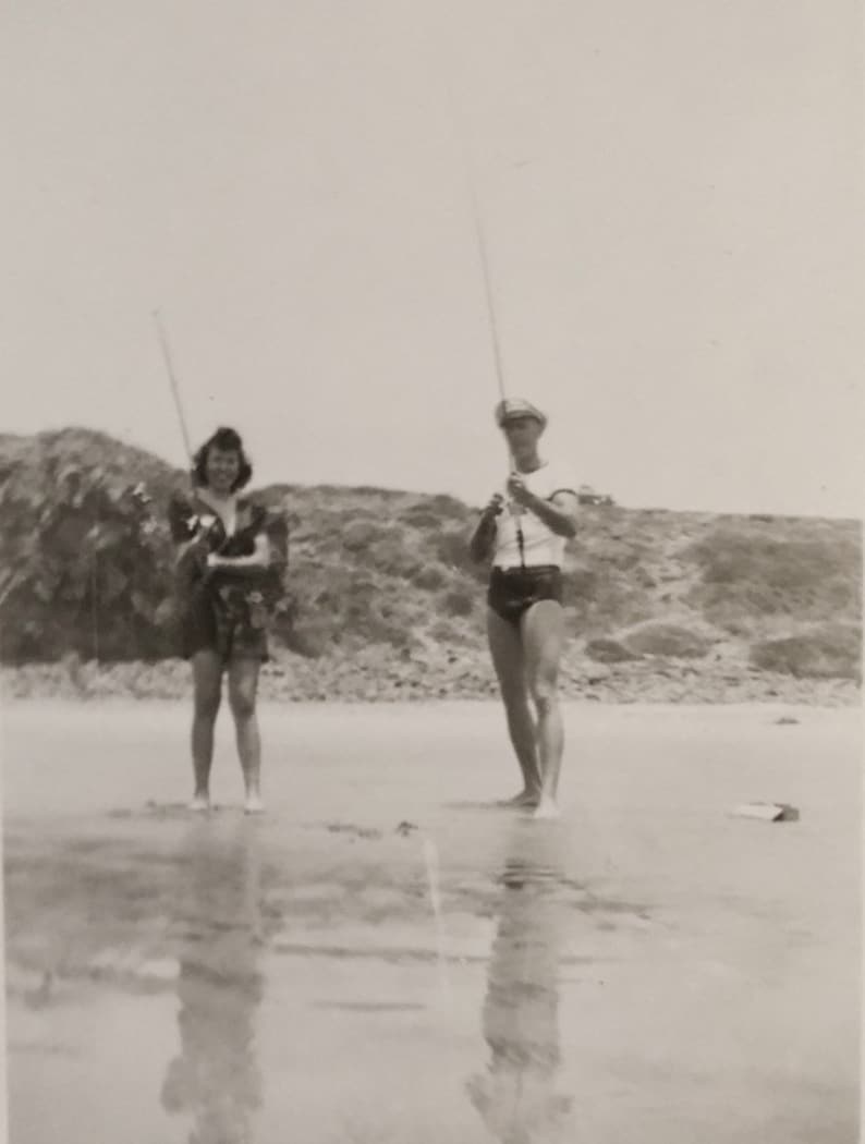 Original Vintage Photograph Beach Fishing