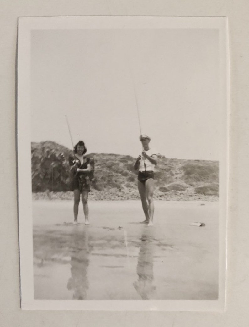 Original Vintage Photograph Beach Fishing