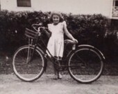 Original Vintage Snapshot Girl & Her Bicycle