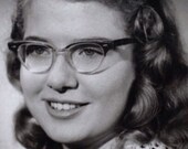 Original Vintage Photograph Young Lady In Hat & Horn Rimmed Glasses