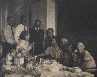 Originele antieke foto | Familieavond