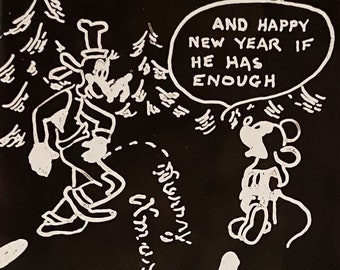 Fotografía vintage original / Deseos navideños de Mickey y Goofy