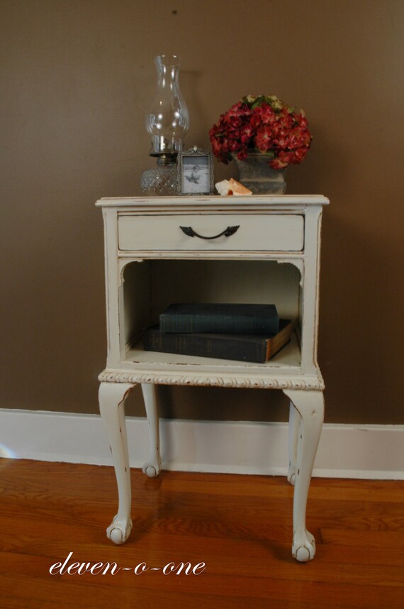 Items similar to Shabby Chic Antique White Side Table on Etsy