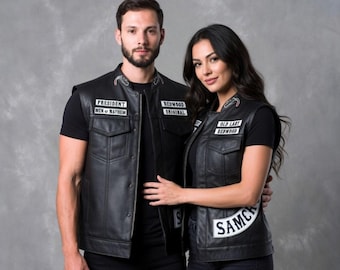 Gilet Nero in Pelle Jax Teller Fatto a Mano | Gilet Biker Men of Mayhem Redwood Stile Presidente SAMCRO