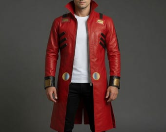 Cappotto in Pelle Dr. Eggman Cosplay Fatto a Mano | Trench Rosso Stile Scienziato Villain Sonic