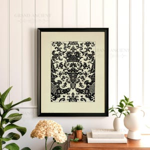 Utskrivbar barock akantuspalmettmönsterdesign, lyxig europeisk antik gravyr, rika eleganta aristokratiska damaskkronmotiv GA5219