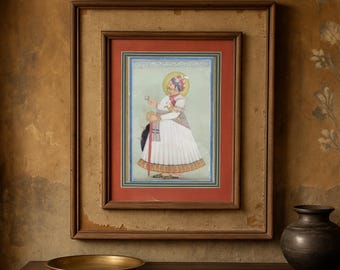 Antikes Miniatur Gemälde eines Rajput König | Original gerahmte Kunst aus den 1920er Jahren