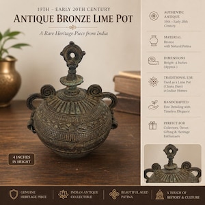 Caja de bronce antiguo para cal (Chuna Dani), recipiente indio para betel del siglo XIX, grabado a mano.