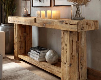Mesa consola de madera, consola rústica, consola maciza, consola moderna, consola de roble