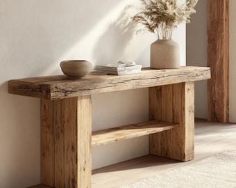 Massief eikenhouten consoletafel, rustiek handgemaakt halmeubilair