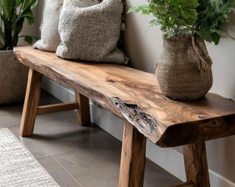 Banco de madera, banco rústico, banco de nogal, banco hecho a mano, banco de comedor, banco de madera natural, banco de madera maciza, banco de cocina.