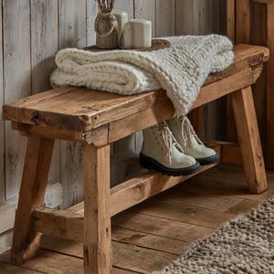 Banco rústico, banco de madera, banco hecho a mano, banco de nogal, banco de comedor, banco de madera natural, banco de cocina, banco de madera maciza.
