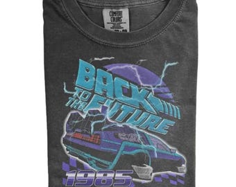 Back to the Future Shirt, 1985 Vintage Sci-Fi Tee, Retro 80s Movie Graphic T-Shirt, DeLorean Time Machine Top, Synthwave Aesthetic Gift