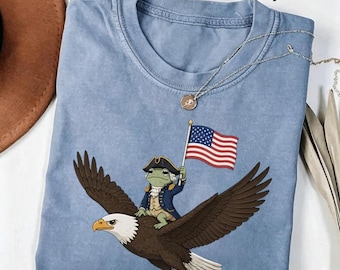 Patriotic Frog Shirt George Washington Eagle Tee 4th of July Gift Funny American Flag T-shirt Fourth of July Merch USA Vintage Graphic Tee