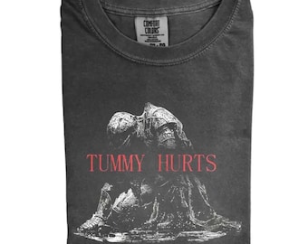 Tummy Hurts Knight Shirt, Funny Dark Fantasy Graphic Tee, Ironic Meme T-Shirt, Gamer Girl Gift, Retro Elden Knight Top, Comfort Colors Tee