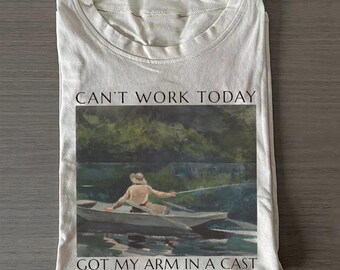 Funny Fishing Shirt, Got My Arm In A Cast Tee, Fishing Lover Gift, Sarcastic Angler T-shirt, Vintage Oil Painting Style Graphic Shirt