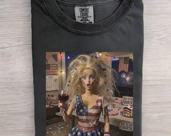 Funny Doll 4th of July Shirt, Messy Patriotic Girl Tee, Independence Day Wine Glass Shirt, America Party Doll Graphic Tee, Hot Mess USA Gift