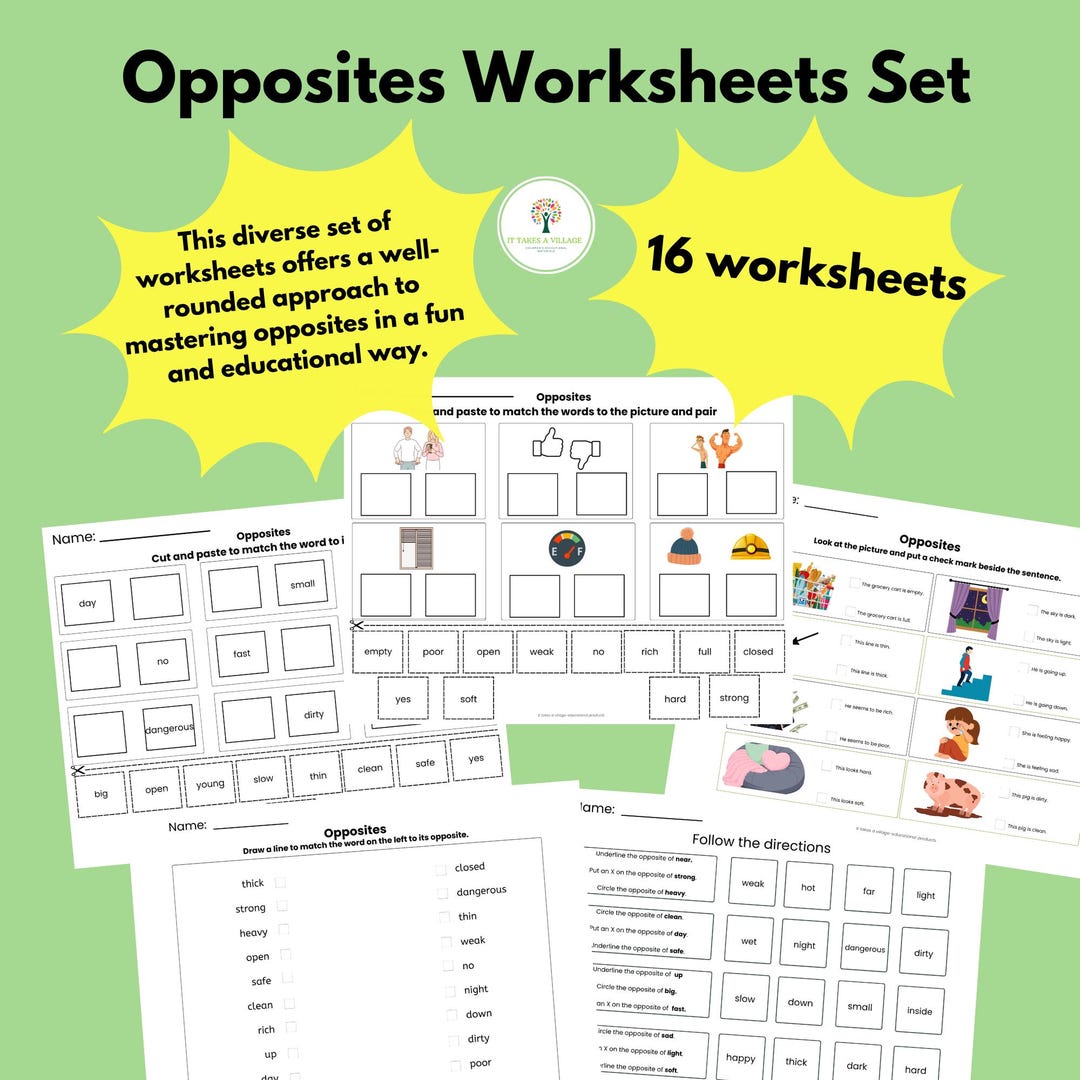 Opposites Worksheet Set, Multiple Choice, Cut Paste Match (digital ...
