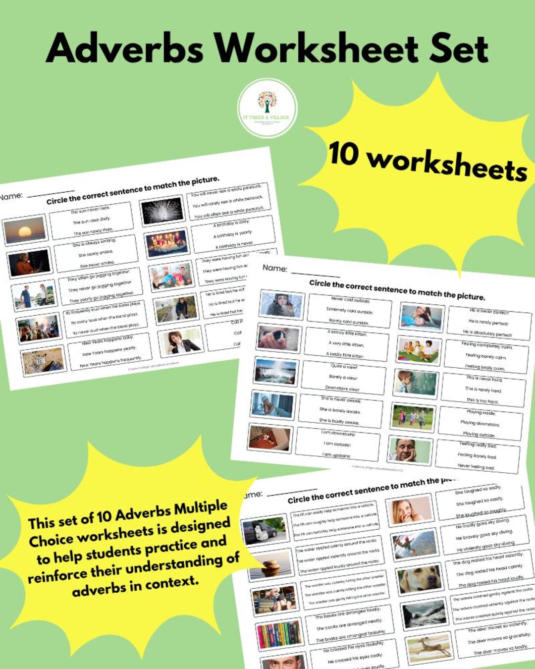 Adverbs Worksheets Set - Etsy