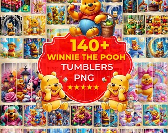 140 + Winnie the Pooh Tumbler Wrap Designs Bundle, Winnie The Pooh Sublimationsdesigns, 20 Unzen Pooh Tumbler Wrap PNG, Cartoon Tumbler Wrap, PNG