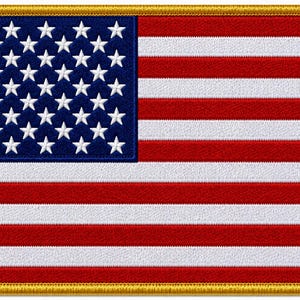 USA Flag Gold Border Patch | American Flag Embroidered Badge | Iron On Sew On Jacket Hat Backpack Patch | Patriotic Gift