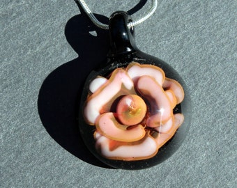 Glass Flower Pendant, Implosion Lampwork Pendant, Hand Blown Rose Boro Jewelry,