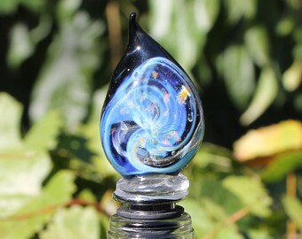 Galaxy Flame Glass, Stainless Steel Art Wine Bottle Stopper, Hand Blown Lampwork Glass