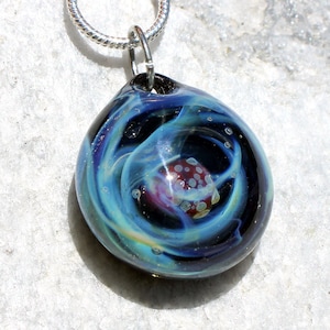 Night Sky Pendant, Starry Night Necklace, Lampwork Blown Boro Glass Art Sky SRA, Blown Glass Universe Space Jewelry