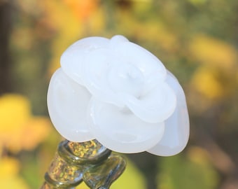 White Rose Glass Long Stemmed, Lampwork Rose, Peace