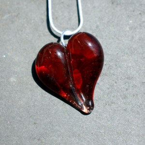 Red Heart Necklace Glass, Blown Boro Pendant, Lampwork Focal Bead