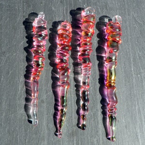 Pink Glass Icicles, Christmas Holiday Ornaments Handblown Gold image 1