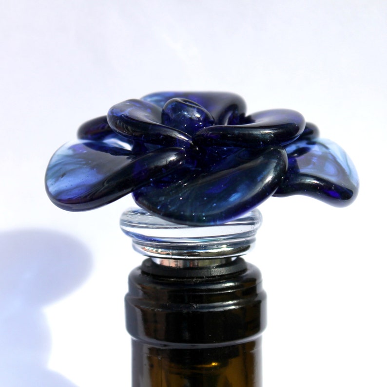 Rose Bottle Stopper Glass Blue Rose Flower Stainless Steel Etsy