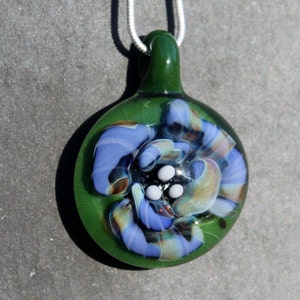 Glass Flower Pendant, Implosion Lampwork Necklace, Hand Blown Boro Jewelry, Trapped Flower in Glass