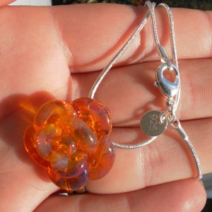 Rose Necklace Glass, Hand Blown Lampwork Flower Pendant, Yellow Orange Glass Rose image 3