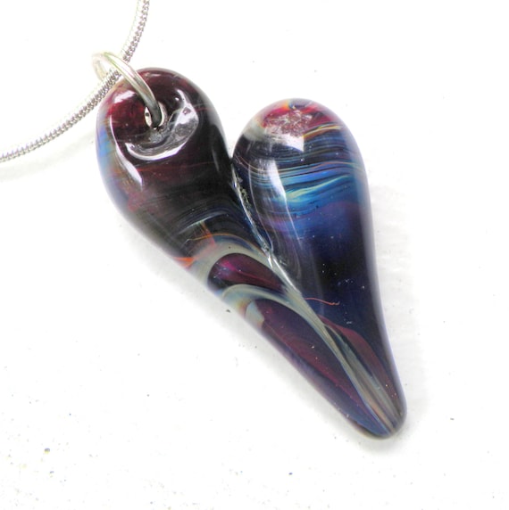 Purple Heart Glass Jewelry, Lampwork Boro Pendant, Hand Blown Necklace, Boro SRA  Focal Bead