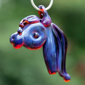 Glass Horse Head Necklace, Pendant Bead Lampwork, Equine Mustang Hand blown Blue Purple Mustang