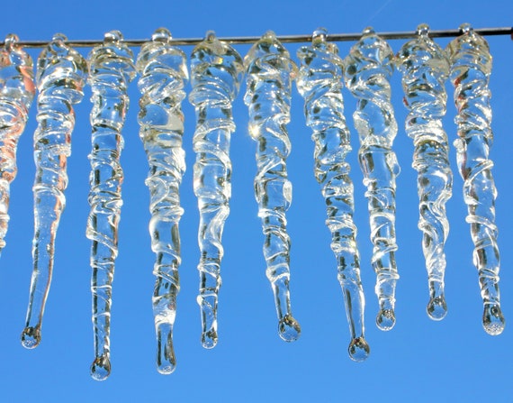 Glass Icicles Set of Twenty,  Christmas Ornament, Holiday Tree Decoration, Hand Blown Glass
