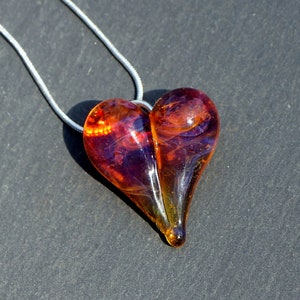 Glass Heart Jewelry, Lampwork Pendant, Hand Blown Necklace, Bright Yellow Orange Boro Heart