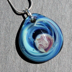 Night Sky Pendant, Starry Night Necklace, Lampwork Blown Boro Glass Art Sky SRA, Blown Glass Universe Space Jewelry