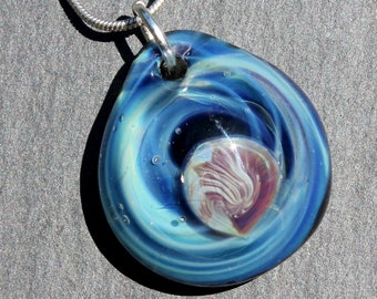 Night Sky Pendant, Starry Night Necklace, Lampwork Blown Boro Glass Art Sky SRA, Blown Glass Universe Space Jewelry