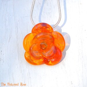 Rose Necklace Glass, Hand Blown Lampwork Flower Pendant, Yellow Orange Glass Rose image 4