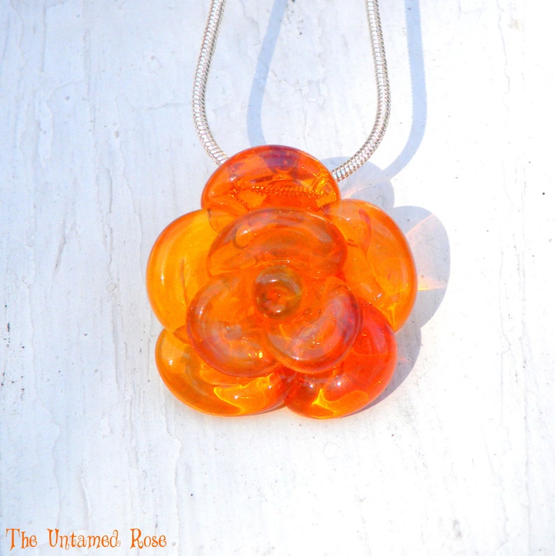 Rose Necklace Glass, Hand Blown Lampwork Flower Pendant, Yellow Orange Glass Rose image 4