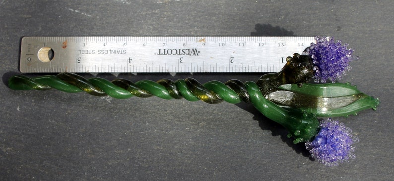 Glass Thistle Purple. Glass Long Stem Flowers, Outlander Scottish Irish Lampwork Flower Hand Blown Boro Thistles image 4