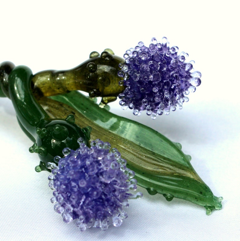 Glass Thistle Purple. Glass Long Stem Flowers, Outlander Scottish Irish Lampwork Flower Hand Blown Boro Thistles image 2