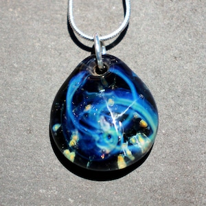 Night Sky Pendant, Starry Night Necklace, Lampwork Blown Boro Glass Art Sky SRA, Blown Glass Universe Space Jewelry