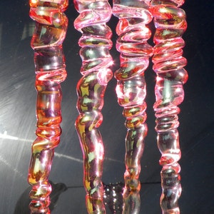 Pink Glass Icicles, Christmas Holiday Ornaments Handblown Gold image 5